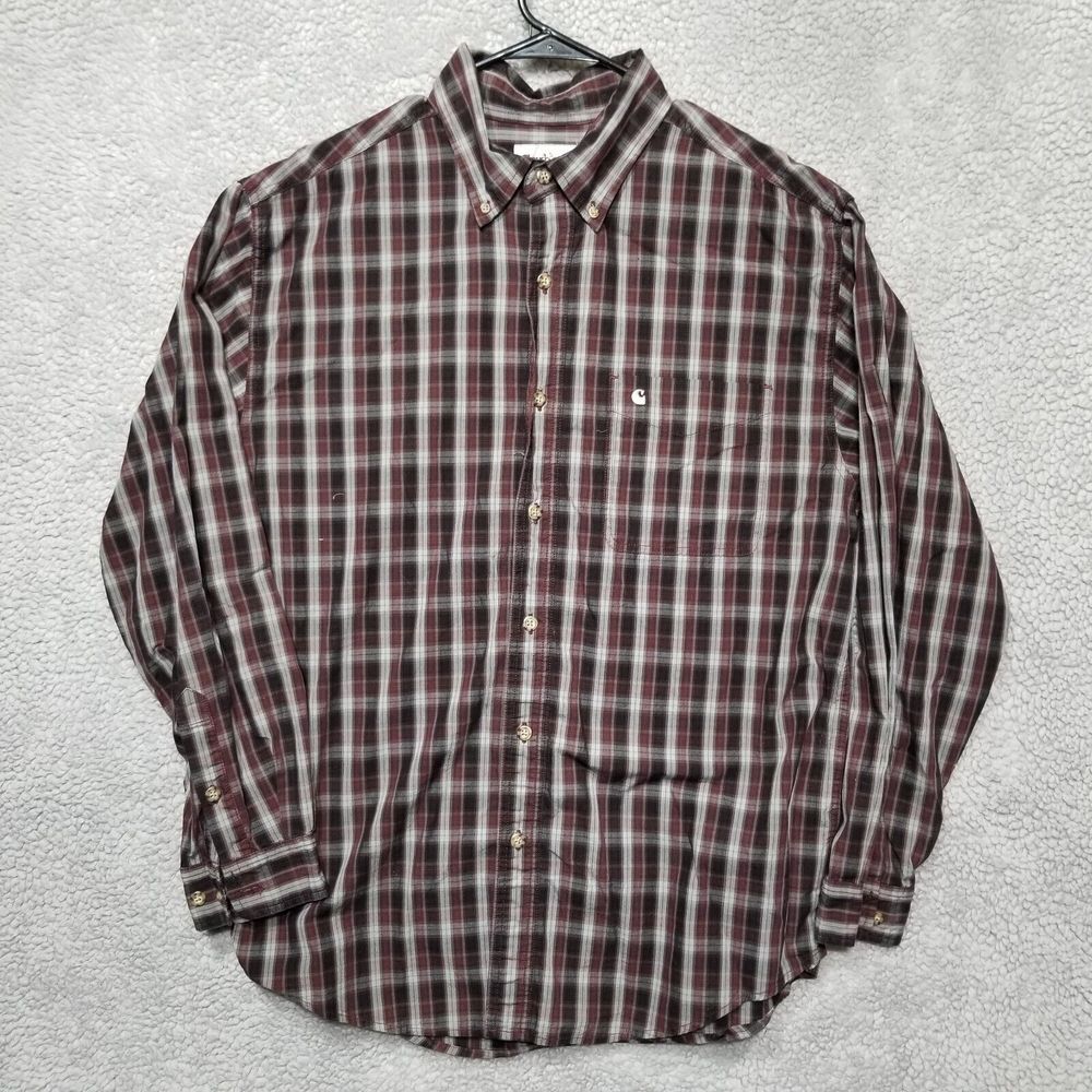Carhartt Flannel Relaxed Fit Gray‎ Plaid Size Large